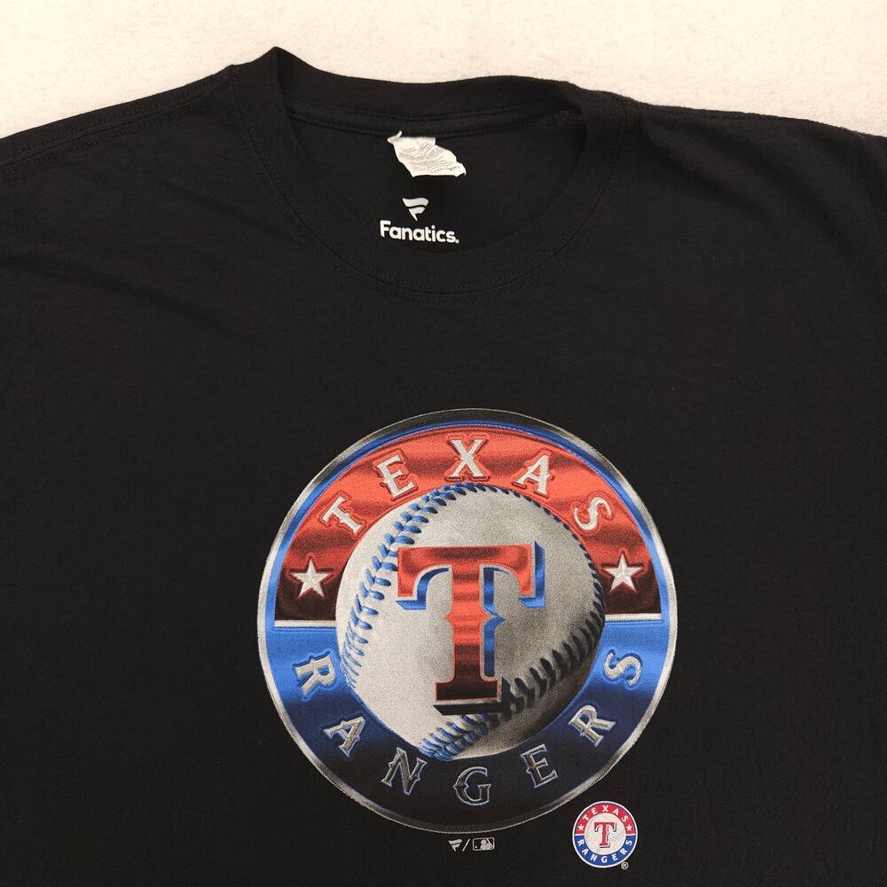 Fanatics Texas Rangers Graphic Cew Neck Baseball T Shirt Mens Size 2XL Black